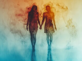 Ethereal Embrace Silhouetted Figures Enveloped in Luminous Atmosphere