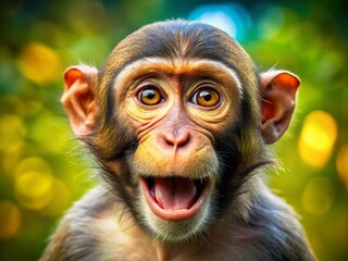 Hilarious Monkey Face Close-Up: Funny Primate Portrait with Copy Space