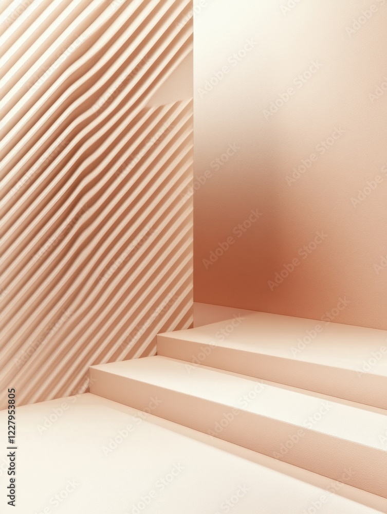 Poster textured geometric design in soft peach tones with steps and wavy wall patterns at an indoor locatio