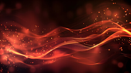 Abstract red and orange wave design with glowing particles for digital backgrounds.