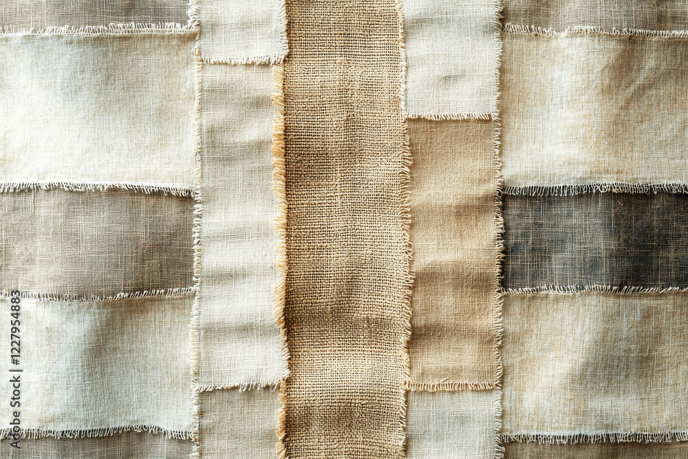 Poster abstract fabric textures in a symmetrical pattern on a neutral-toned background with earthy colors