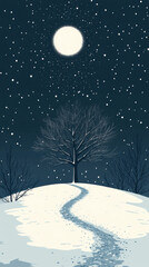 Naklejka premium Winter Solstice Path Under Full Moon