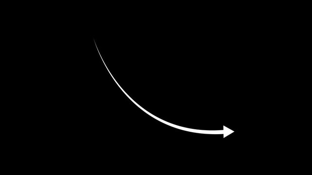 Business graph chart with down trend  arrow red color animation on black background.