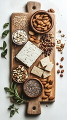 Vegan Food Platter: Tofu, Nuts, Seeds, and Grains