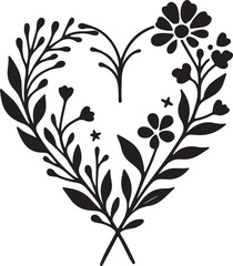 floral heart frame clip art silhouette design vector art illustration