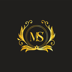 Royal Golden Logo Design Letter MS