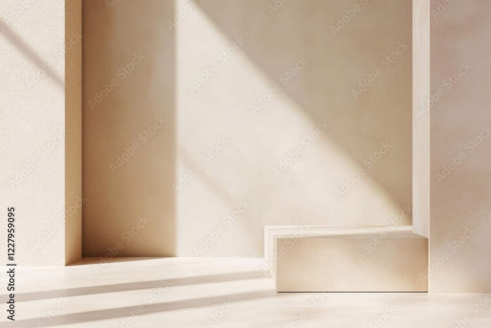 Poster natural light casts shadows in a minimalist interior design setting during the afternoon. generative