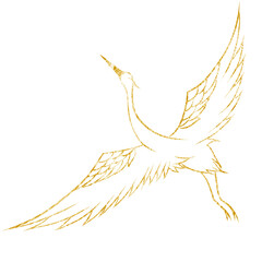 Golden sparkling outline Crane, golden glittering 