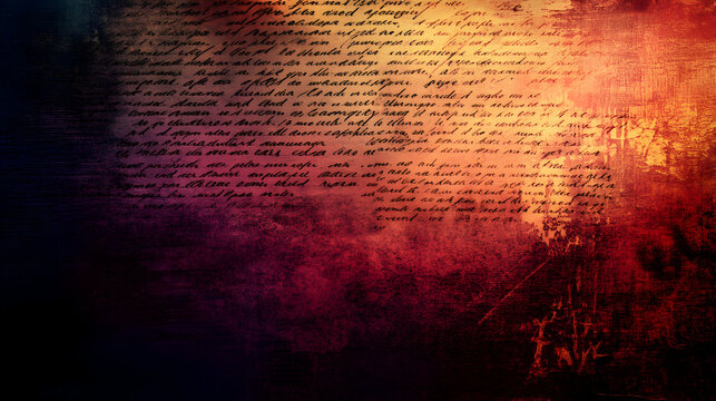 un fondo desvanecido con pintura en acuarela en colores oscuros con una escritura en letra cursiva sobre el fondo carta o texto importante
