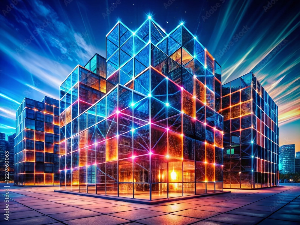 Poster interconnected blocks: blockchain technology architectural visualization