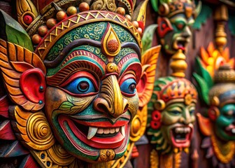 Obraz premium Intricate Carved Mask: Traditional Art & Cultural Heritage Stock Photo