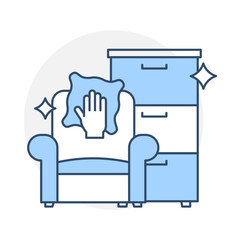 Furniture Polishing icon. Sofa and Cleaning Cloth Representing Shiny and Well-Maintained Furniture