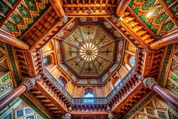 Intricate Wooden Dome Interior: Candid Upward View of Ancient Architectural Detail