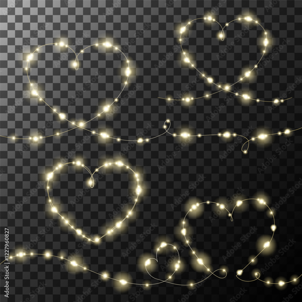 Aufkleber heart-shaped fairy lights with a warm glow, borders and frames set on a transparent background. twin
