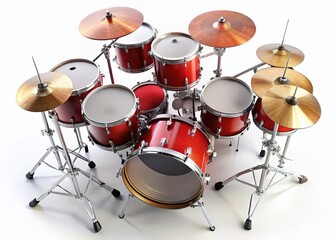 Fototapeta premium Isolated Drum Kit, Aerial View, Studio Shot, Musical Instrument, Percussion