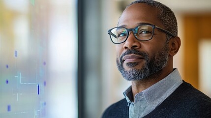 Obraz premium Thoughtful Man Contemplating Future Possibilities in Modern Office