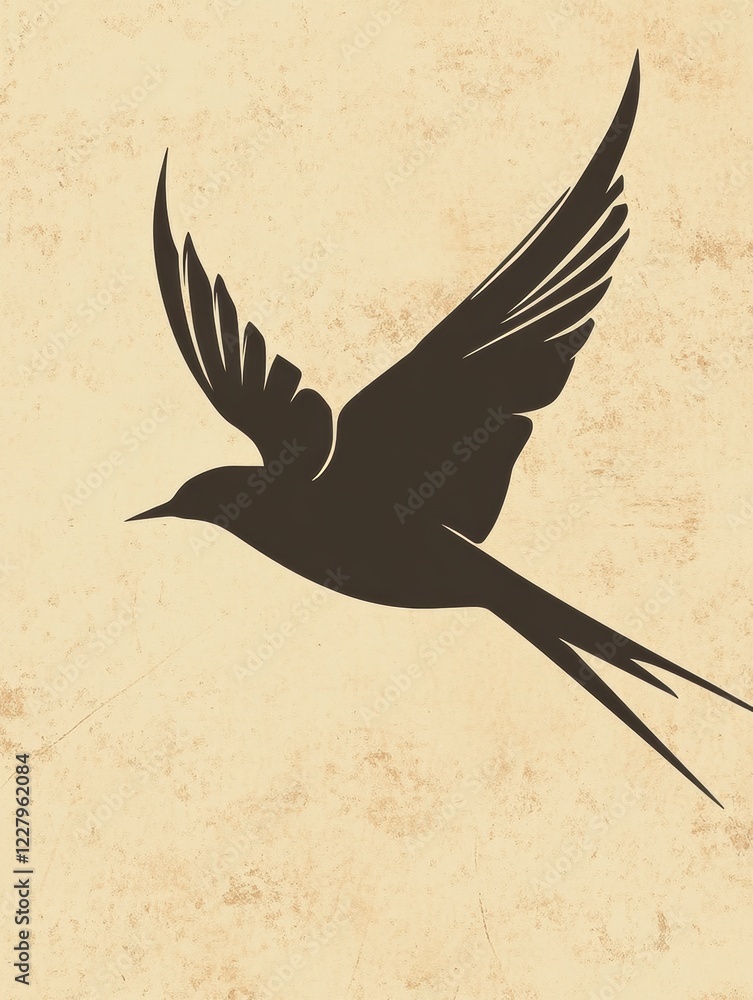 Fototapete elegant silhouette of a bird in flight against a textured background creating a striking visual impa