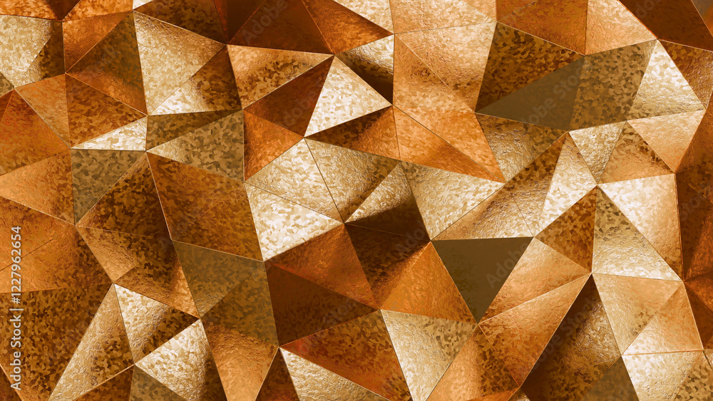 Poster abstract 3d rendering of gold surface. futuristic background with lines and low poly triangle shape.