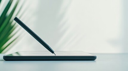 single tablet pen drawing on bright screen vivid educational symbols glowing on clean white interface