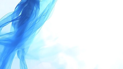 Fototapeta premium Blue Sheer Fabric Draped Against White Background