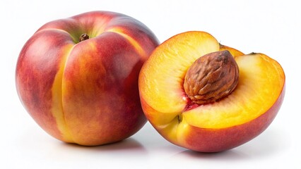 Juicy Ripe Peach and Slice: High-Resolution Aerial Stock Photo