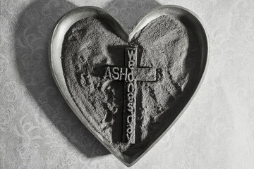 Ash Wednesday. Ashes Heart Cross