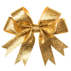 Gold ribbon bow decoration isolated on transparent background