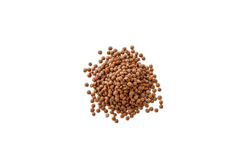 Closeup of a pile of organic uncooked lentils isolated on a transparent background without shadow from above, top view, png