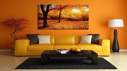 Autumnal Forest Canvas Print Square Composition, Golden Hues, Fall Foliage, Orange Decor, Autumn Landscape Autumn decor, fall canvas art