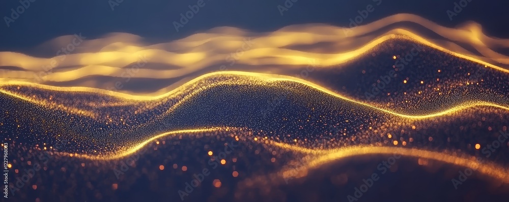 Wall mural Golden Wave Abstract Particle Composition, Dark Background, Luxury Concept Abstract art, Particle effects