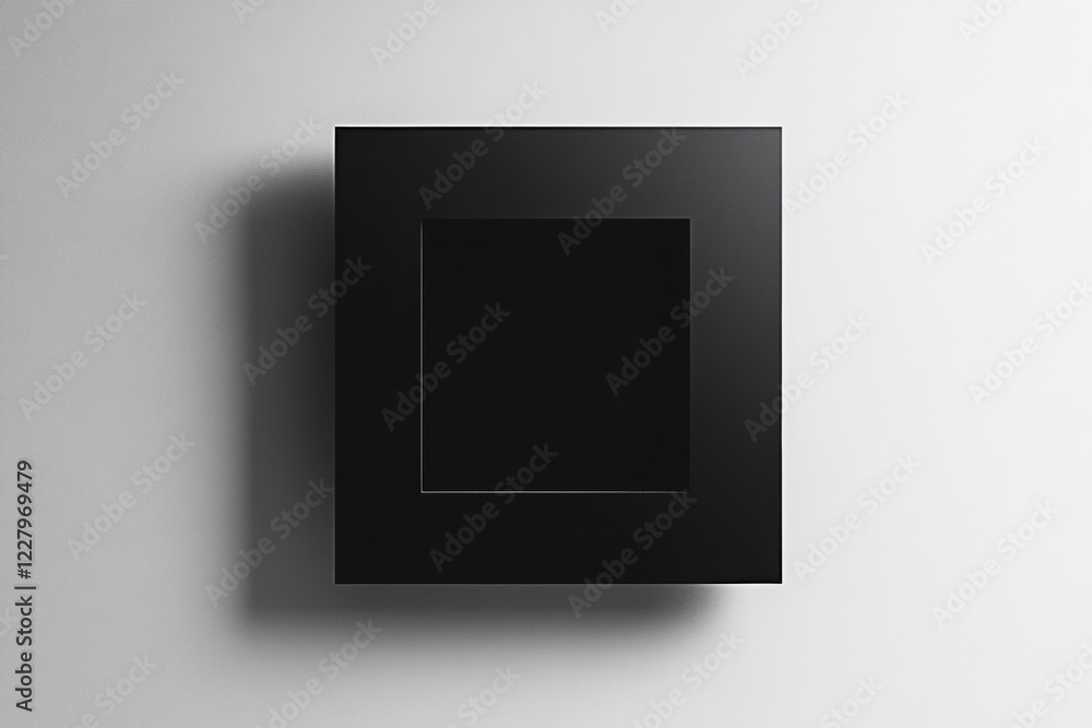 Aufkleber modern black frame hanging on a white wall showcasing minimalistic design style. generative ai
