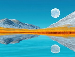 Serene Mountain Lake Reflecting Moonlit Sky