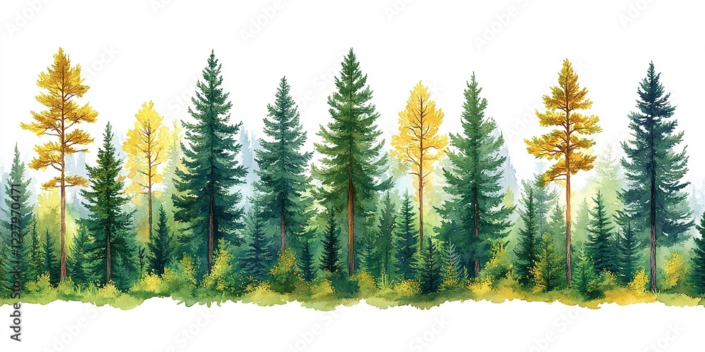 Aufkleber lush forest with diverse greenery and colorful trees during autumn in a tranquil natural setting