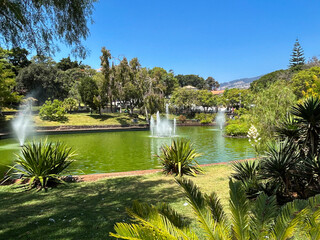 Beautiful view of the public park on a summer day. Funchal. Madeira. Portugal.