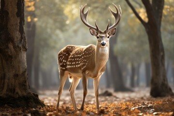 Stunning Axis Deer Buck with Majestic Antlers Grazing in Natural Habitat