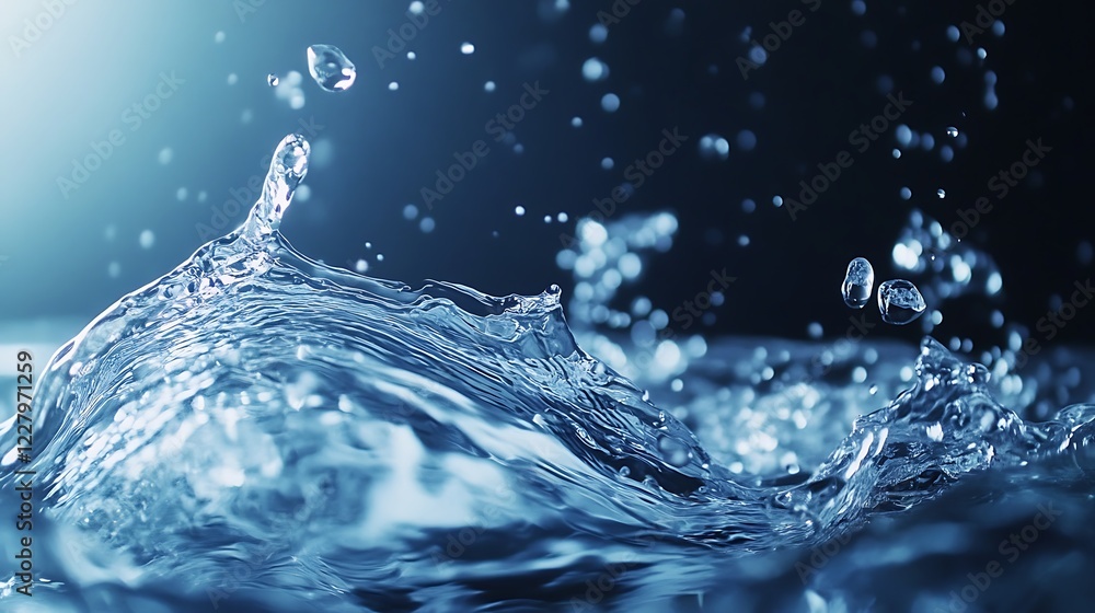 Poster water droplets splash creating a wave effect