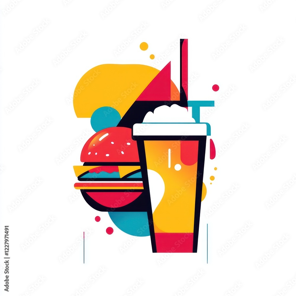 Poster burger and smoothie with abstract shapes and patterns for a fast food menu