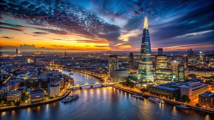 Obraz premium London Shard Skyline Aerial Drone Night Long Exposure Photography