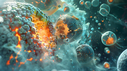 Cellular Illustration of Oxidative Stress and Free Radical Damage