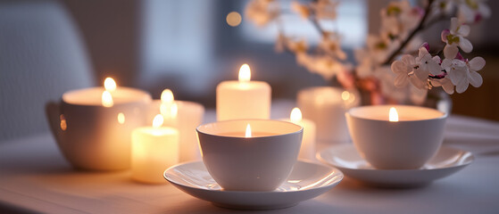 Romantic dinner setup with candles and white china-4