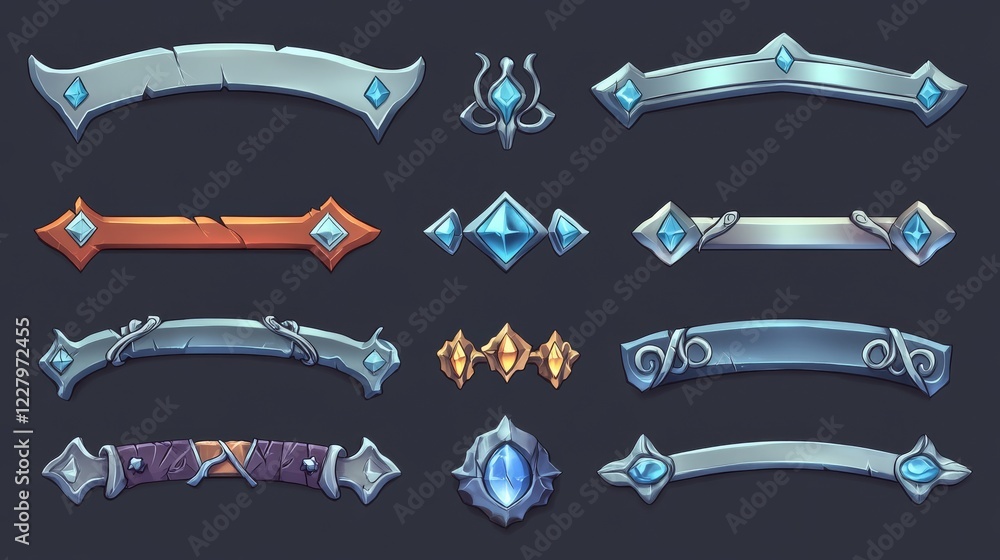 Poster avatar frame or menu banner for game level rank ui design. cartoon vector set of evolution process o