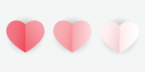 Red, pink and white flying hearts isolated.