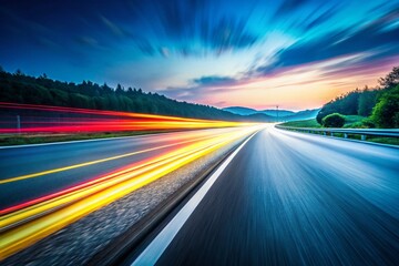 Obraz premium Long Exposure Asphalt Road Isolated on White Background - Stock Photo