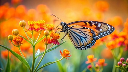 Fototapeta premium Long Exposure Butterfly on Butterfly Weed Wildflower Blossom - Vibrant Summer Nature Photography