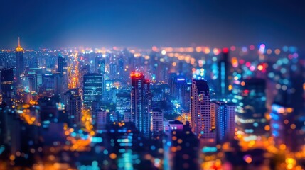 Naklejka premium Night Cityscape: A dazzling display of urban lights at night