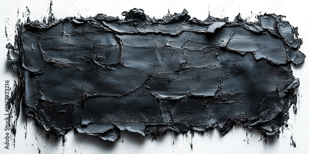 Poster textured black surface with layered paint cracks creating an abstract design found in urban art spac