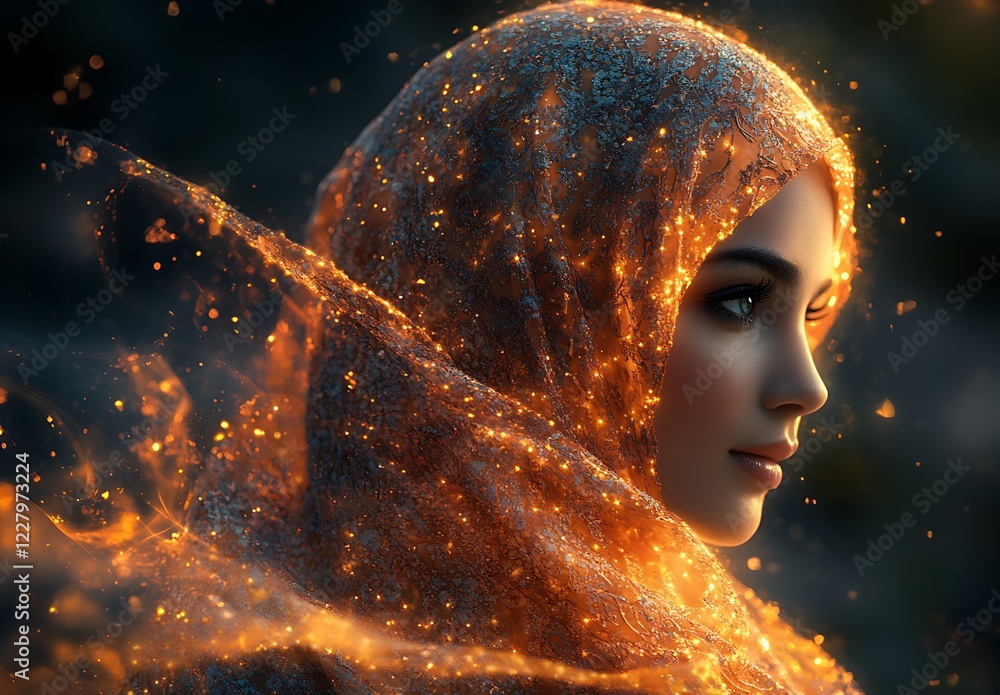 Poster digital artwork of abstract fiery waves enveloping a sphere against a dark background