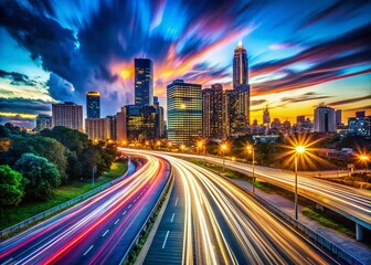 Fototapeta premium Long Exposure City Lights Streaks - Night Urban Scene Ascent