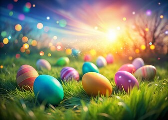 Long Exposure Easter Egg Hunt: Blank Space for Creative Designs - Festive Spring Holiday Background