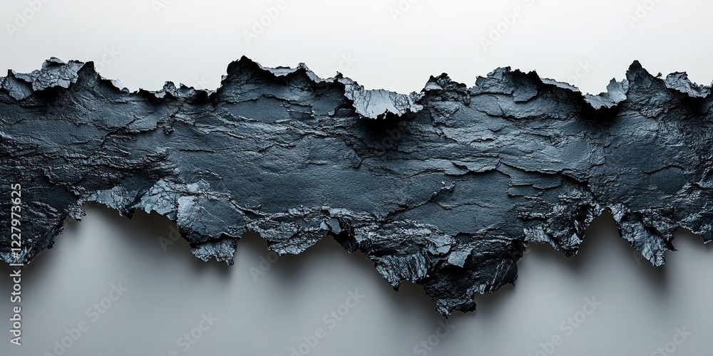 Poster unique textured black surface with irregular edges positioned horizontally along the frame